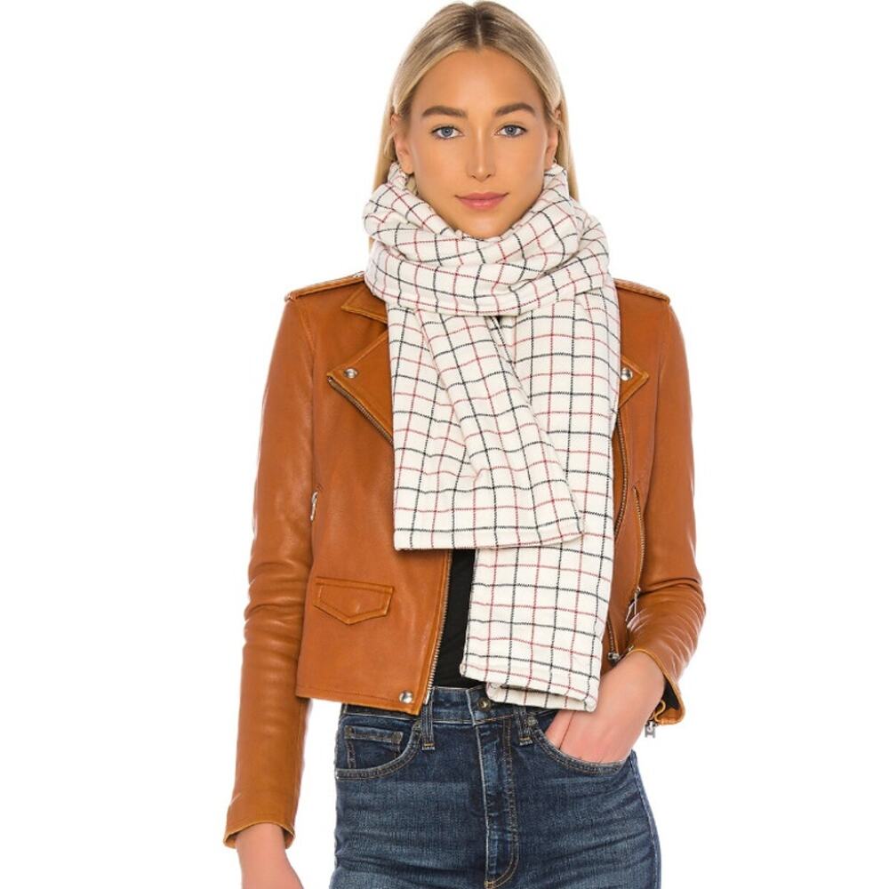 New with Tags rag & bone Tattersal Down Scarf Ivory Plaid Stripe Reversible